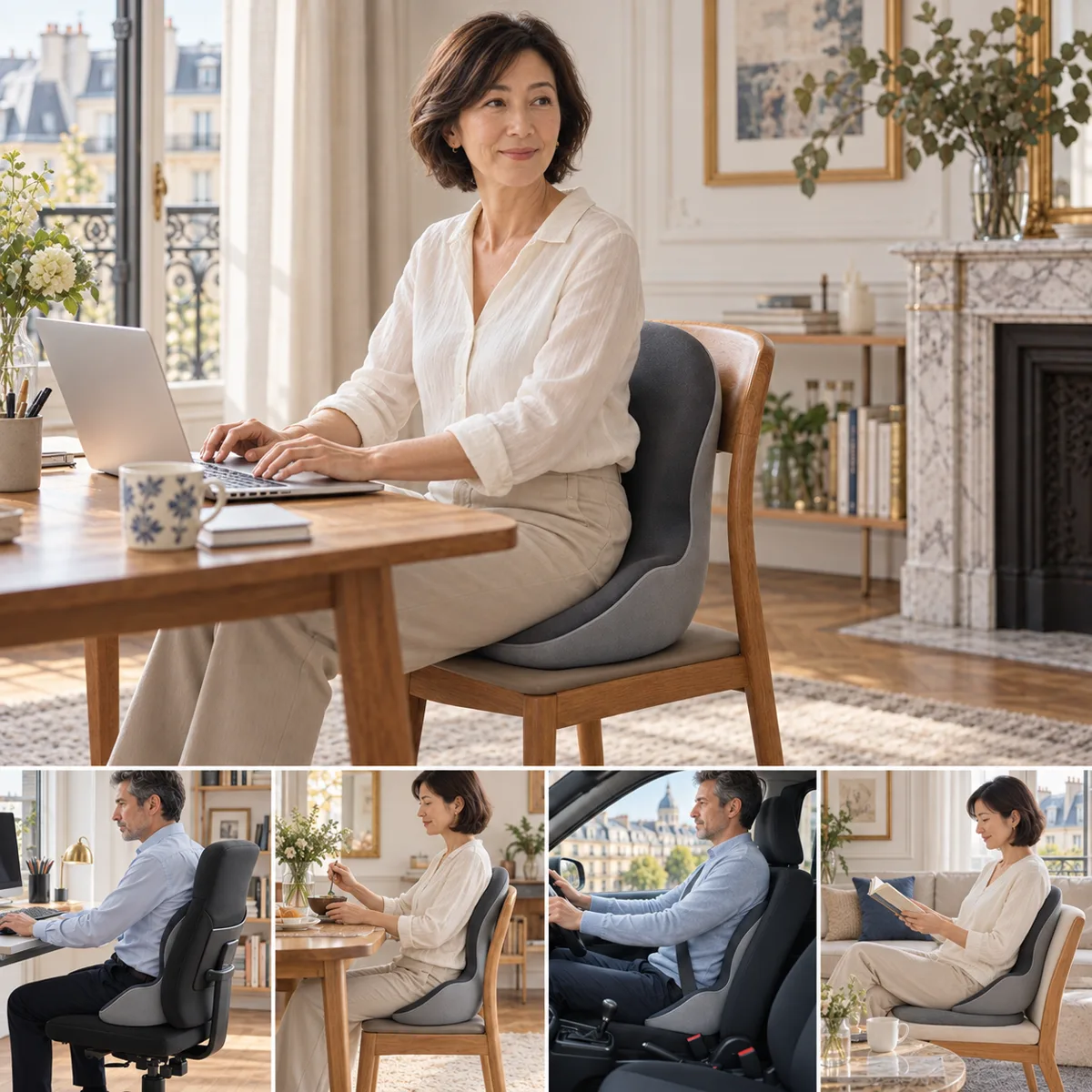 L'ErgoPad utilisé au bureau, en voiture, sur le canapé et à table